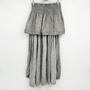 Muche et Muchette Womens 100% Linen Lace Lagenlook Tiered Boho Maxi Skirt OS